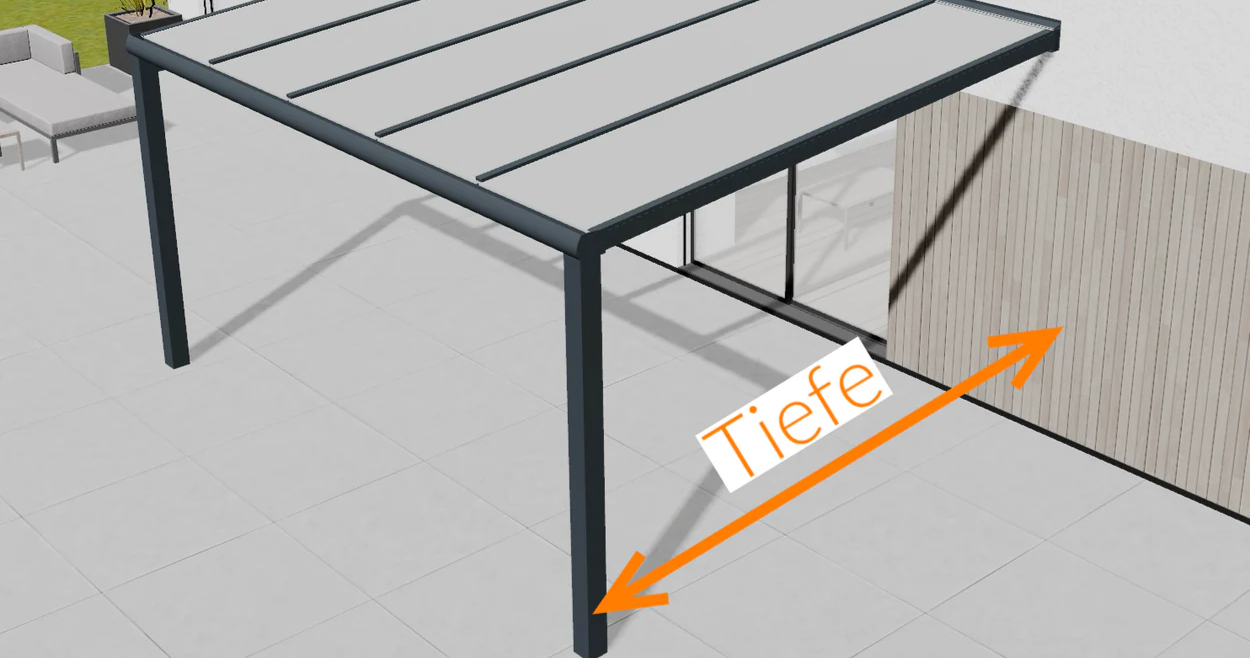 Aufmass Tiefe von Terrassenüberdachung
